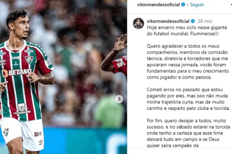 Vitor Mendes se despede do Fluminense